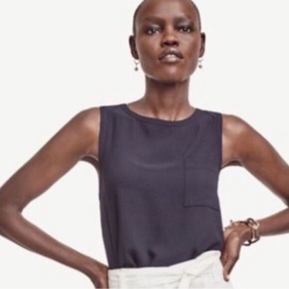 Ann Taylor Tops - NWT Ann Taylor Matte Jersey Pocket Tank Top (Navy) - Medium